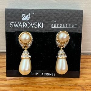 Swarovski Gold and Cream Pearl Drop Clip-on Earrings
